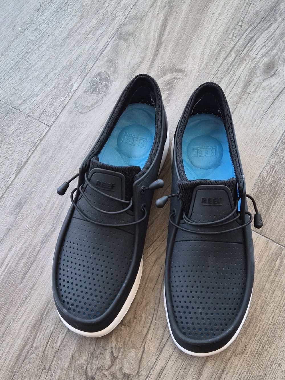 Reef Men’s Water Coast Black Boat Shoes with Blue Insole
